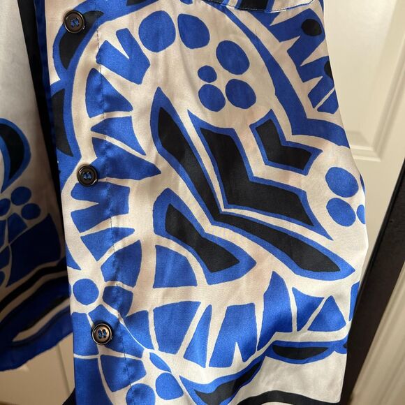 Zara Women's Blue and White Printed Satin Two Piece Suit - Picture 4 of 4